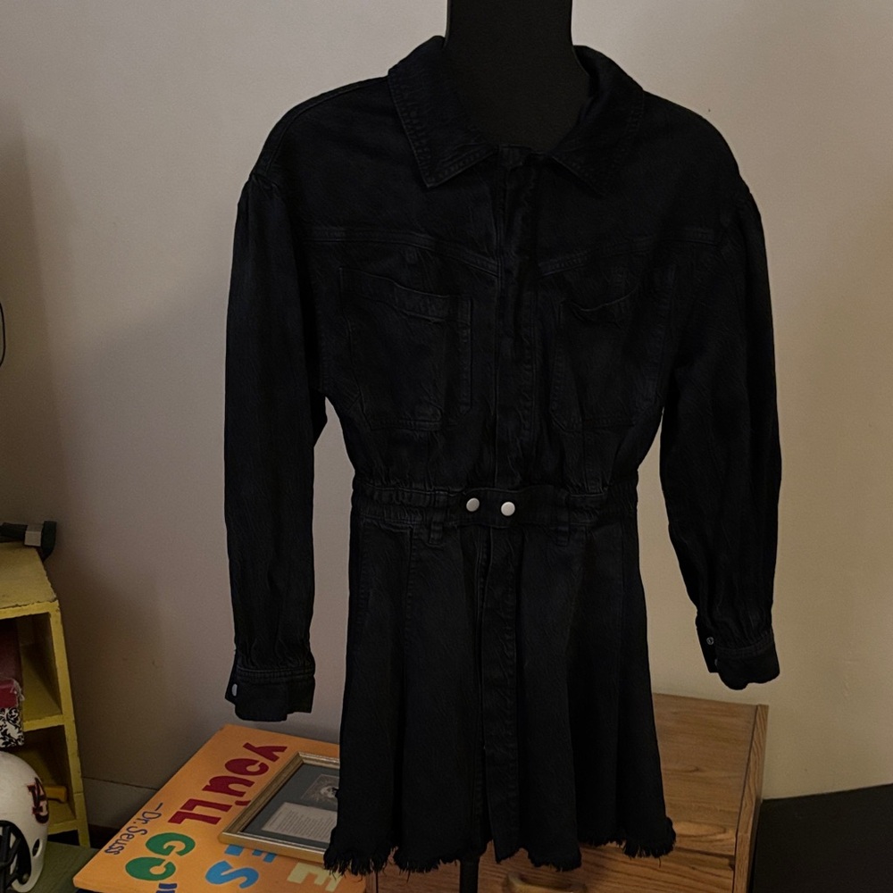 Free People Chain of Command black denim dress size small